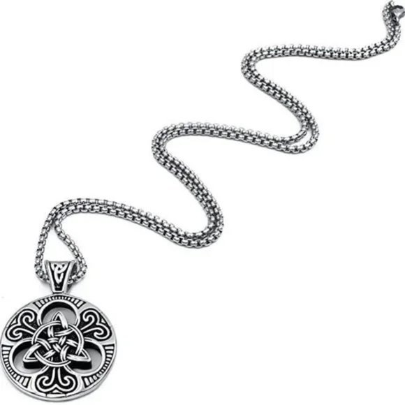 New! Stainless Steel Celtic Knot 2-Sided Pendant Necklace Box Chain - Picture 1 of 6